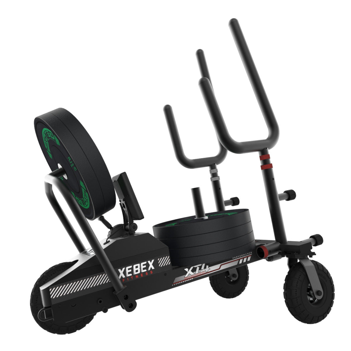 Load plates onto the XT4 Sled for better traction with the ground, which is key to engage the magnetic resistance