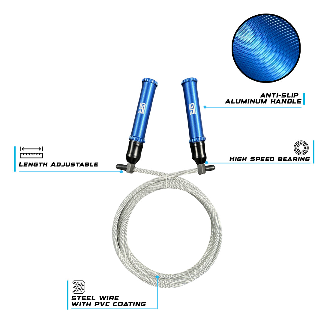 HAR-1 Heavy Aluminum Jump Rope - Silver (RopeHVY2-SILVER)