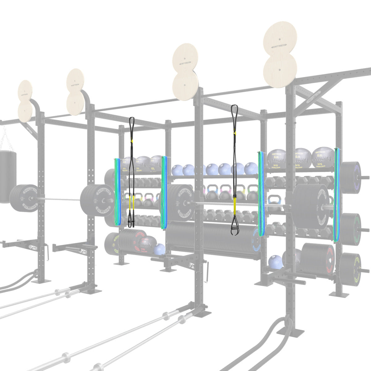 Add 4x Builder Rig Steel Pegs for hanging resistance bands, belts, jump ropes, etc.