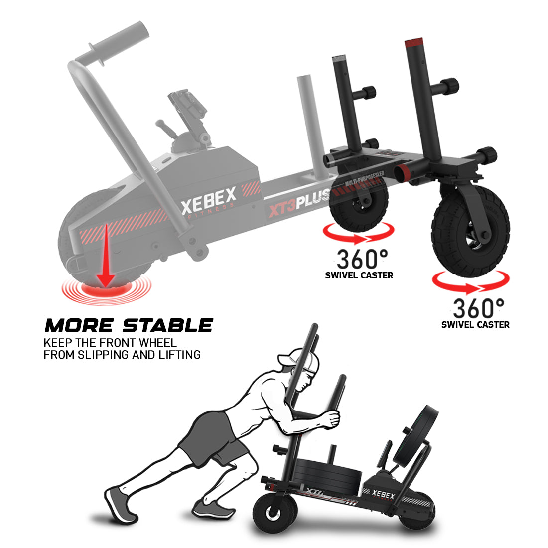 XT4 Rear Frame Set with Swivel Wheel Casters increases front wheel stability