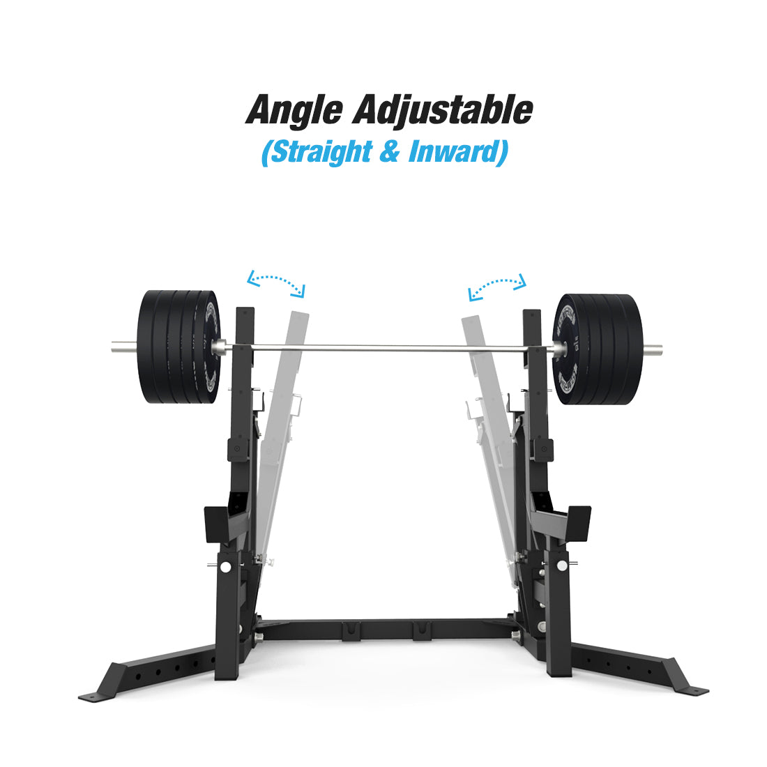 Angle of Uprights adjustable from vertical for bench and inward for squats