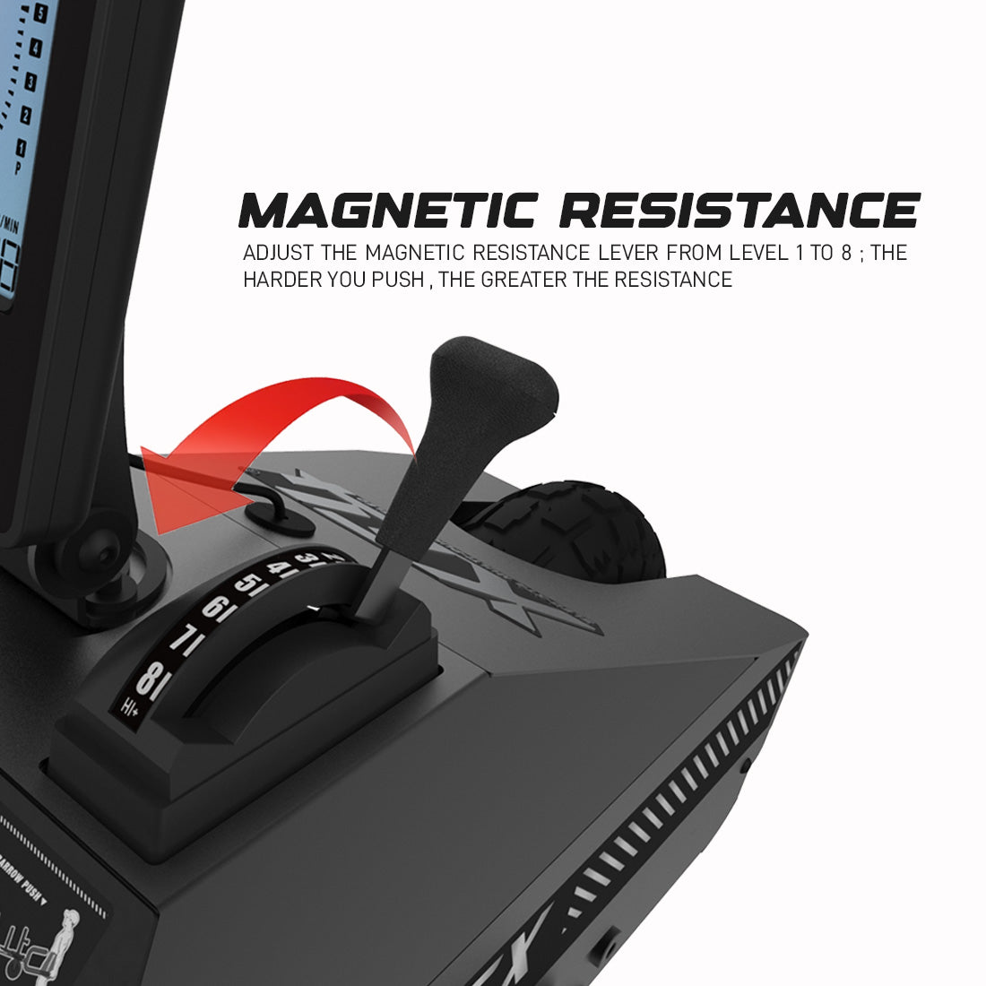 Xebex Fitness XT4 Sled Magnetic resistance level can be adjusted from 1 through 8