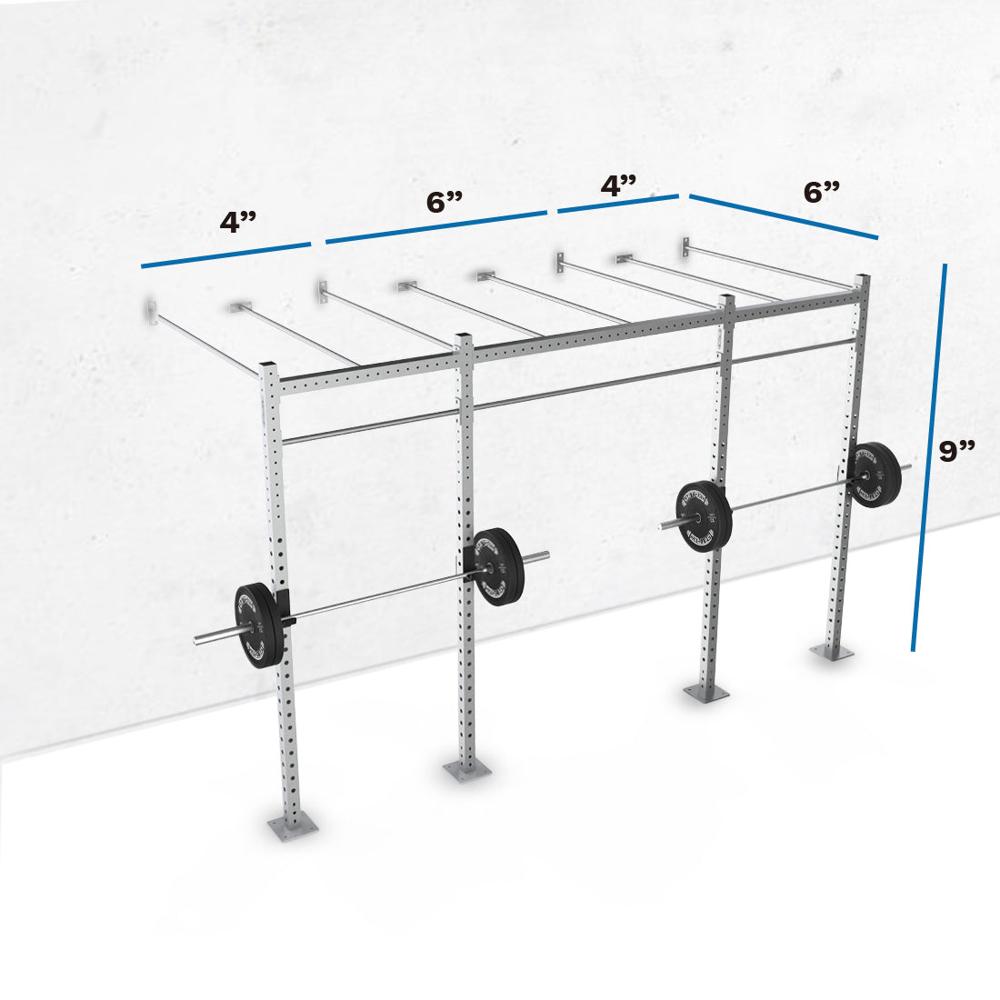 Add monkey bars spaced 2' apart throughout 14' length section