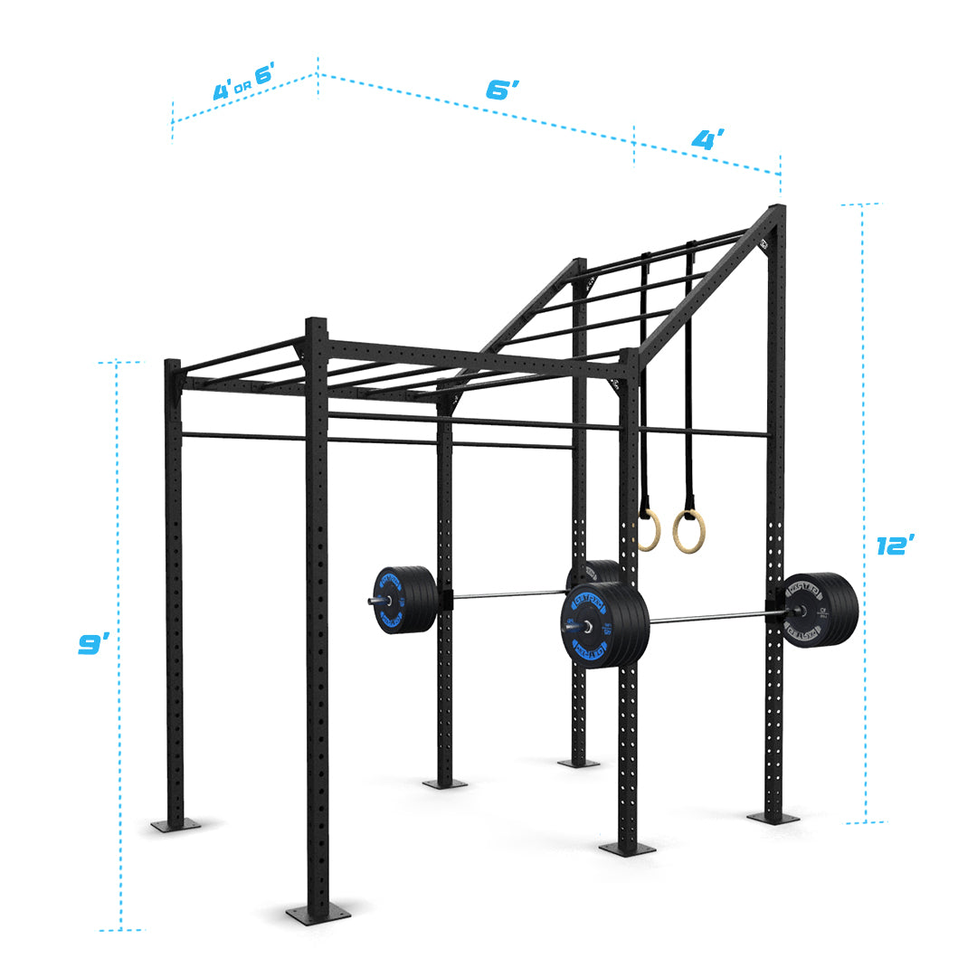 10' Freestanding Builder® Pull Up Rig: Advanced 2 w/ 2' Monkey Bar Spacing length and width dimensions