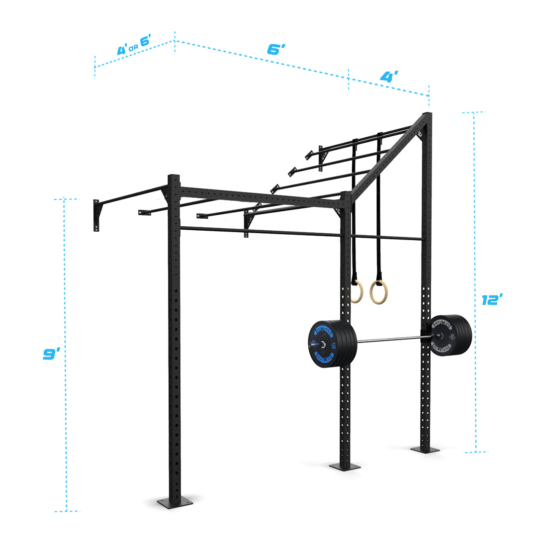 10' Wall Mount Builder® Pull Up Rig: Advanced 2 w/ 2' Monkey Bar Spacing length and width dimensions