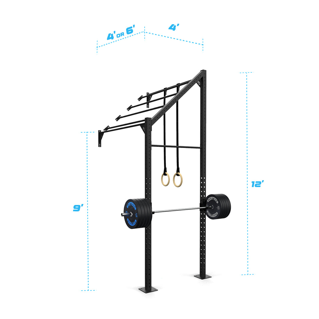 4' Wall-Mount Builder® Pull Up Rig: Advanced length and width dimensions
