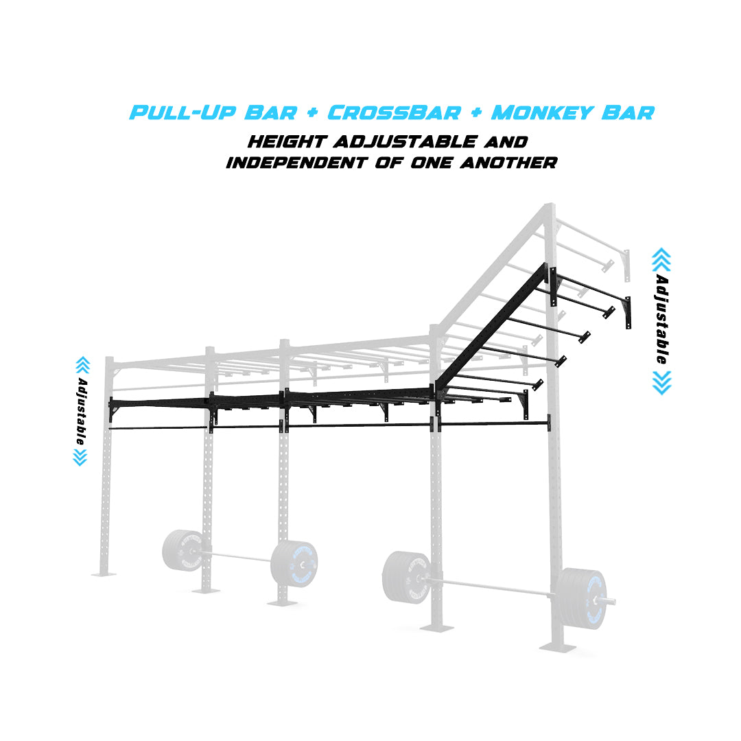 20' Wall-Mount Builder® Pull Up Rig Pull-Up Bar, Crossbar and Monkey Bar Adjustability