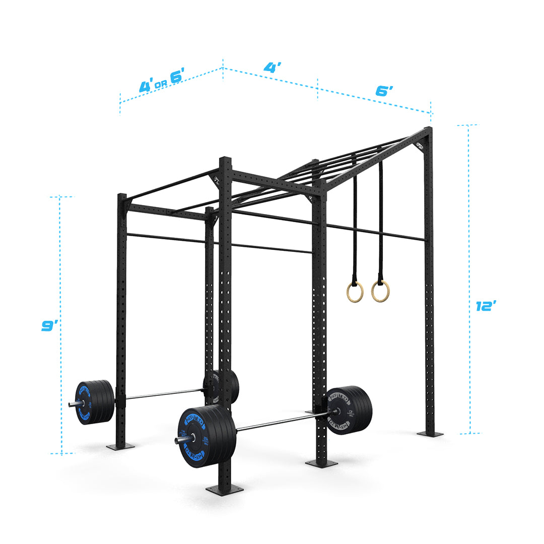 10' Freestanding Builder® Pull Up Rig: Advanced 1 w/ 2' Monkey Bar Spacing length and width dimensions