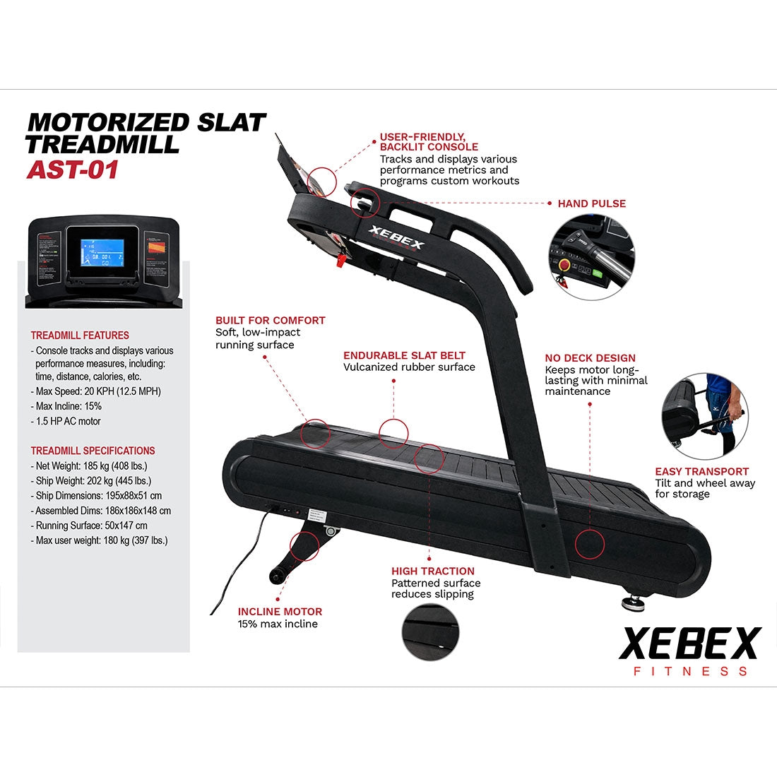 Xebex FreeRun Motorized Treadmill Smart Connect