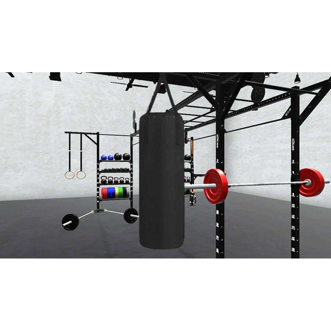 Bars, plates, dumbbells, kettlebells, and other accessories sold separately.