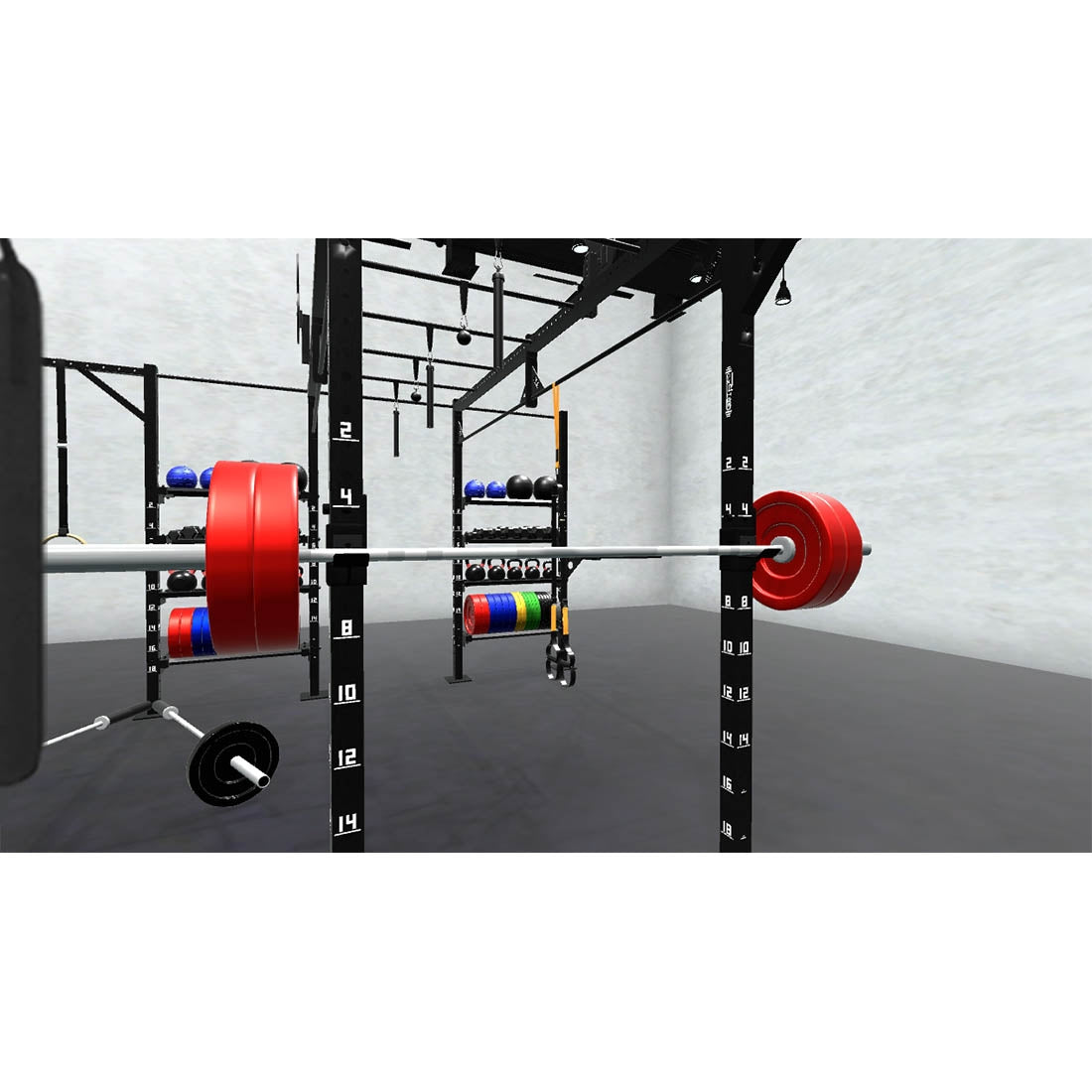 Bars, plates, dumbbells, kettlebells, and other accessories sold separately.