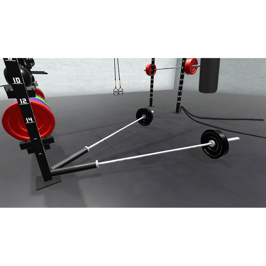 Bars, plates, dumbbells, kettlebells, and other accessories sold separately.