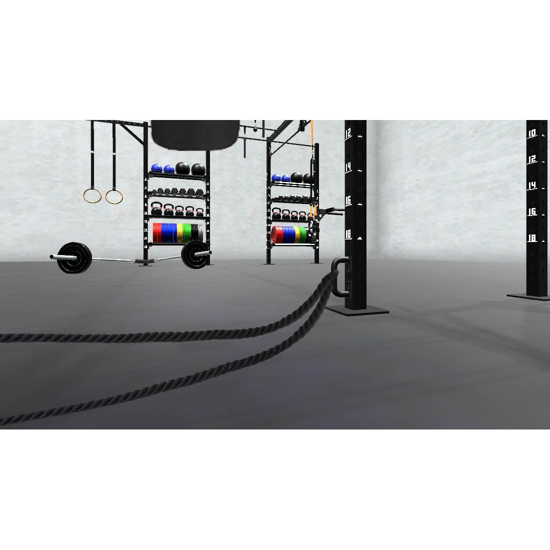 Bars, plates, dumbbells, kettlebells, and other accessories sold separately.