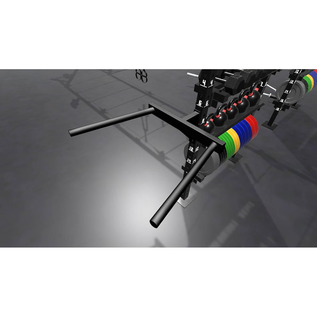 Bars, plates, dumbbells, kettlebells, and other accessories sold separately.