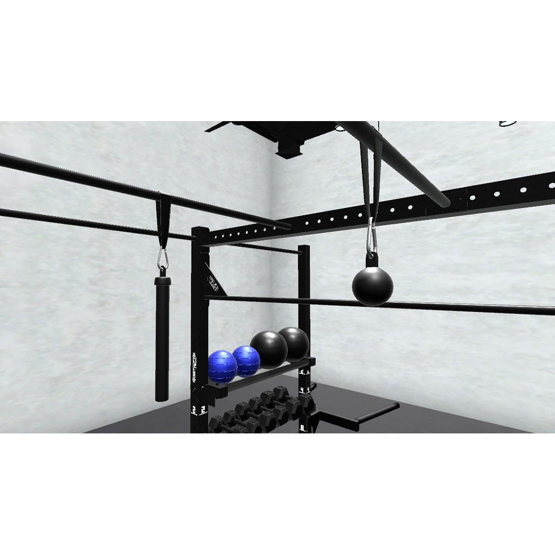 Bars, plates, dumbbells, kettlebells, and other accessories sold separately.