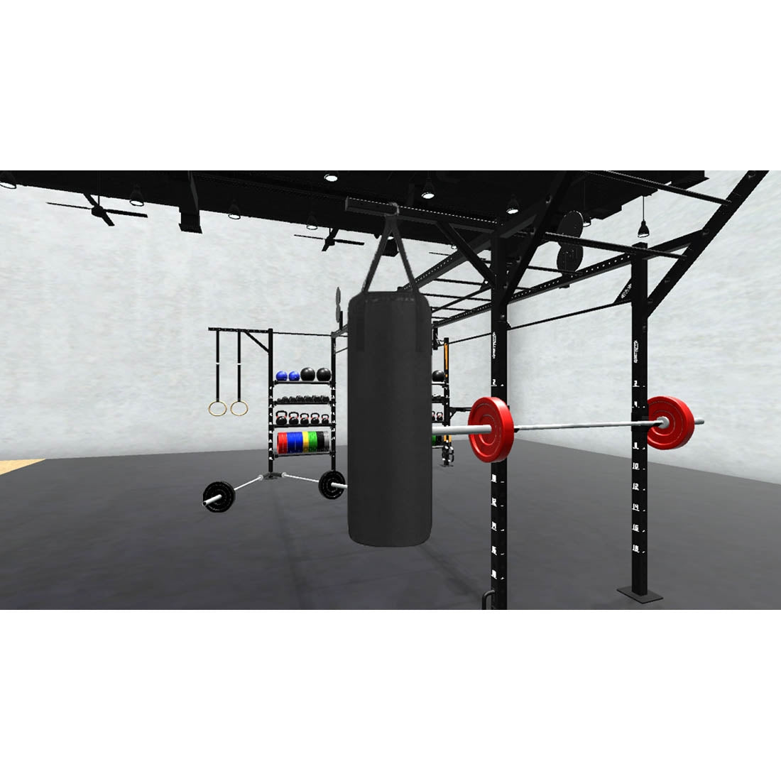 Bars, plates, dumbbells, kettlebells, and other accessories sold separately.
