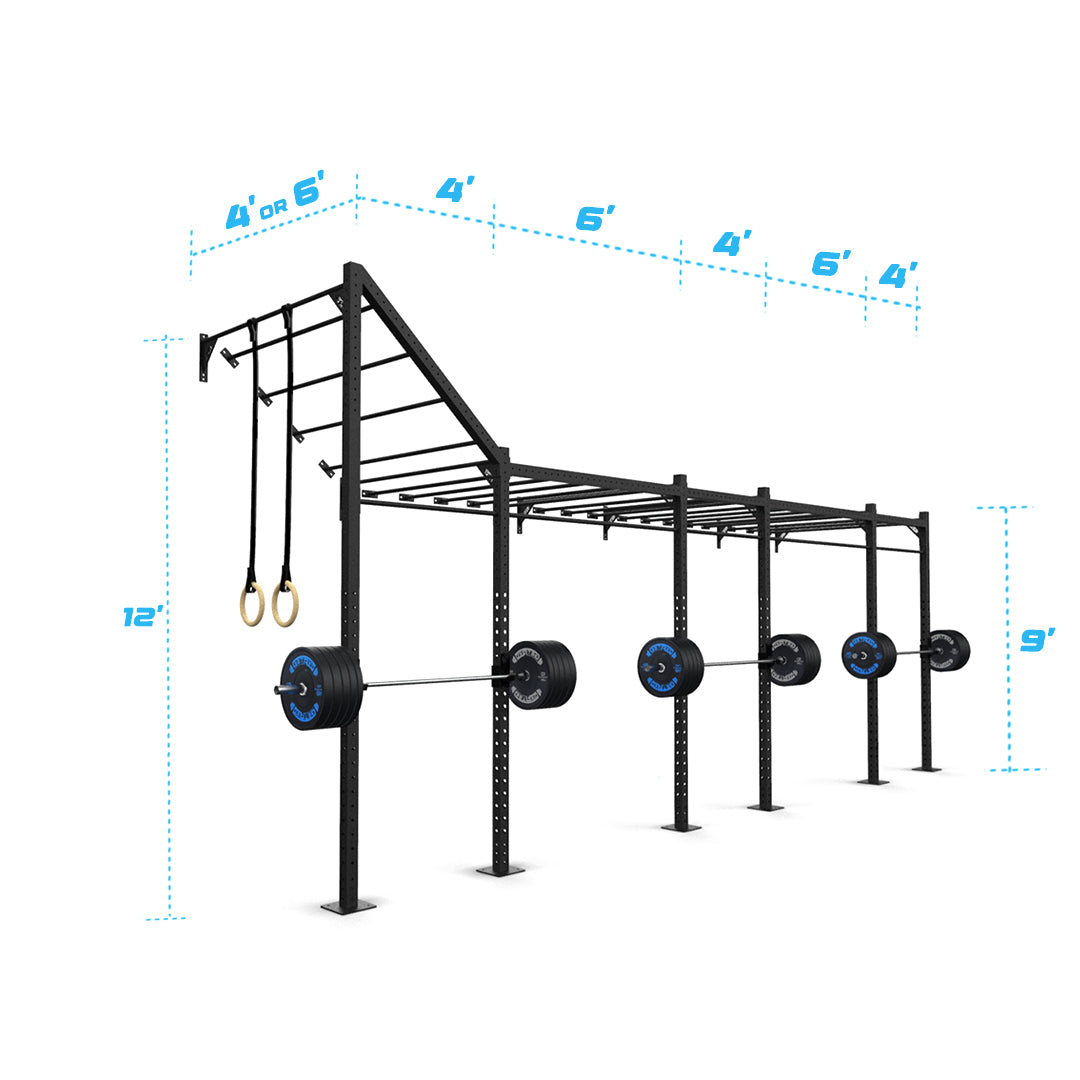 24' Wall-Mount Builder® Pull Up Rig: Advanced 4 length and width dimensions