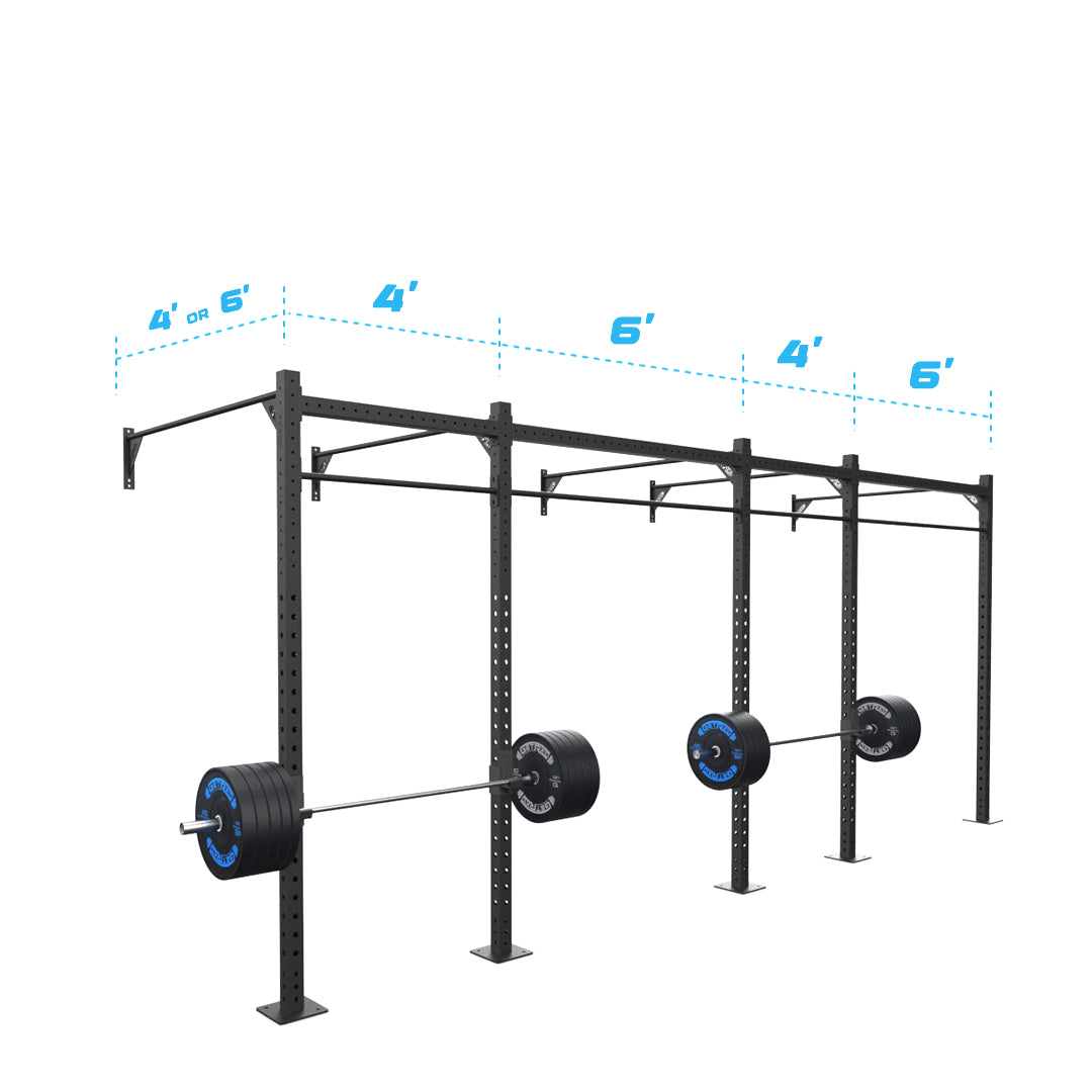20' Wall-Mount Builder® Pull Up Rig: Dual-Independent Bars length and width dimensions