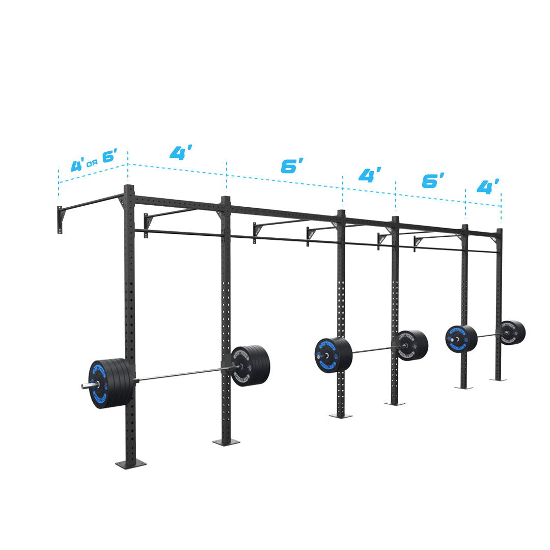 24' Wall-Mount Builder® Pull Up Rig: Dual-Independent Bars length and width dimensions