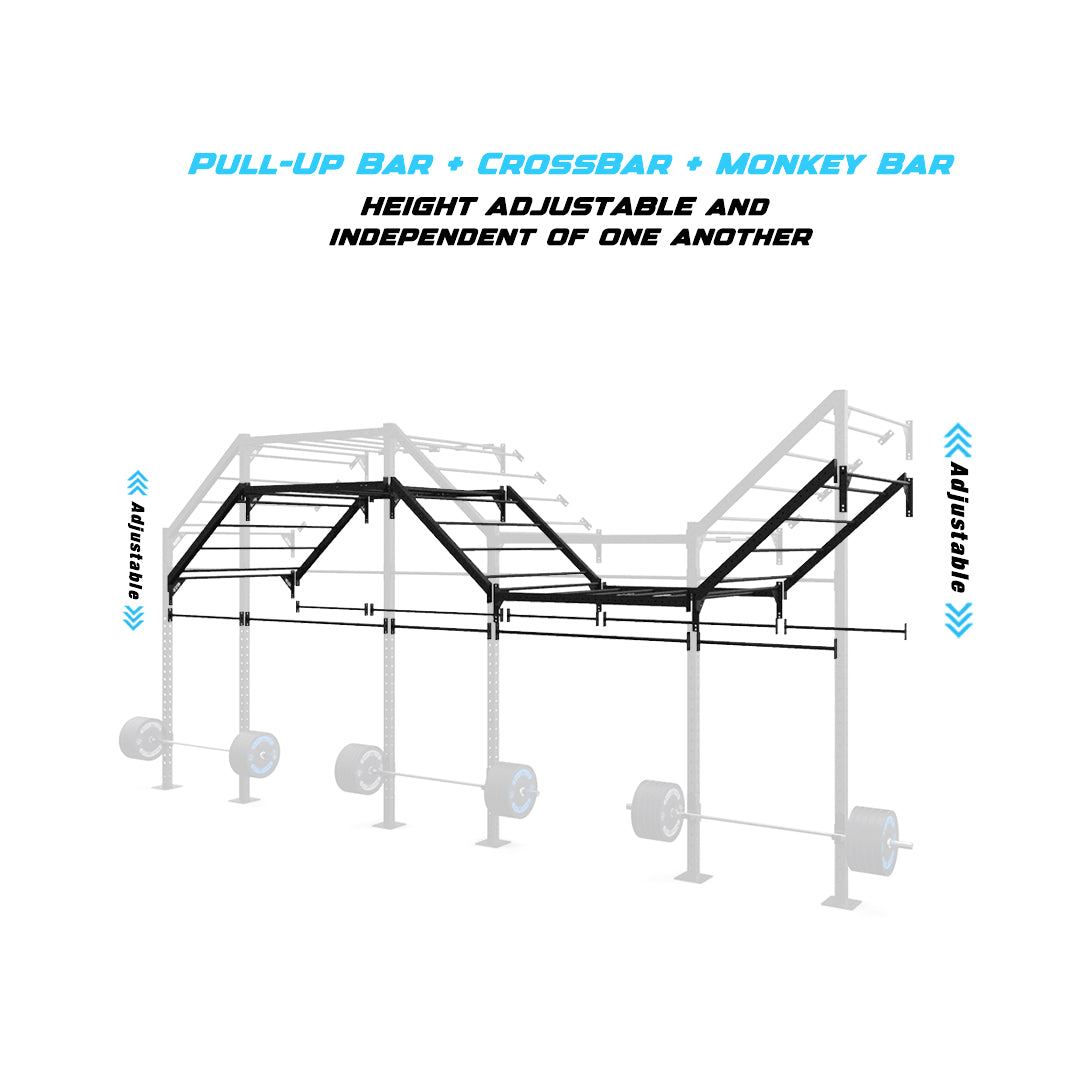 24' Wall-Mount Builder® Pull Up Rig Pull-Up Bar, Crossbar and Monkey Bar Adjustability