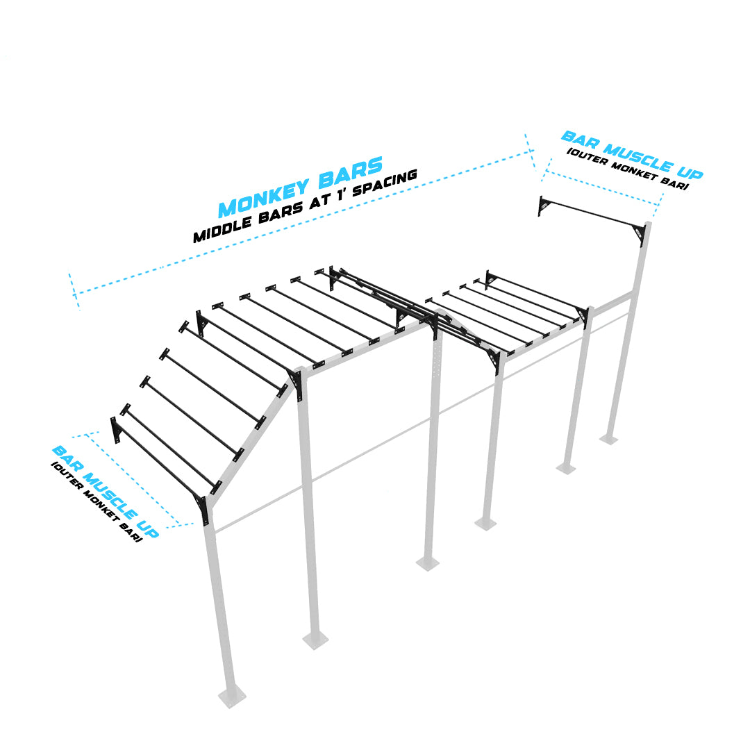 24' Wall-Mount Builder® Pull Up Rig Monkey bar middle spacing