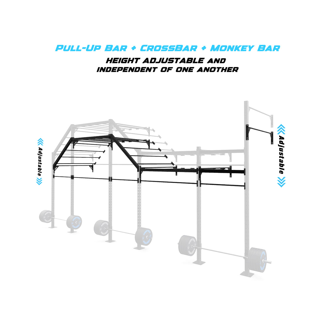24' Wall-Mount Builder® Pull Up Rig Pull-Up Bar, Crossbar and Monkey Bar Adjustability