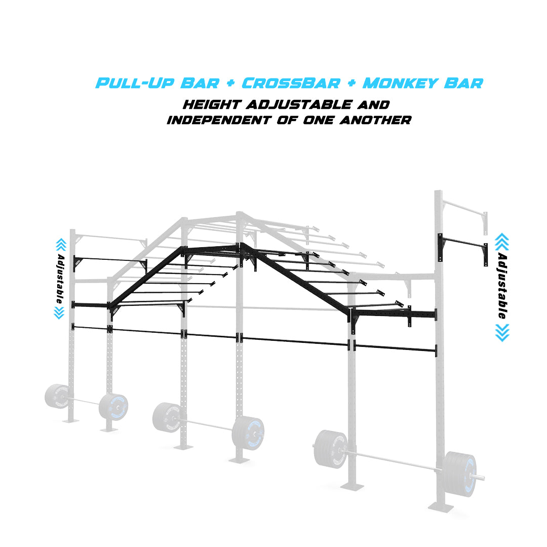 24' Wall-Mount Builder® Pull Up Rig Pull-Up Bar, Crossbar and Monkey Bar Adjustability