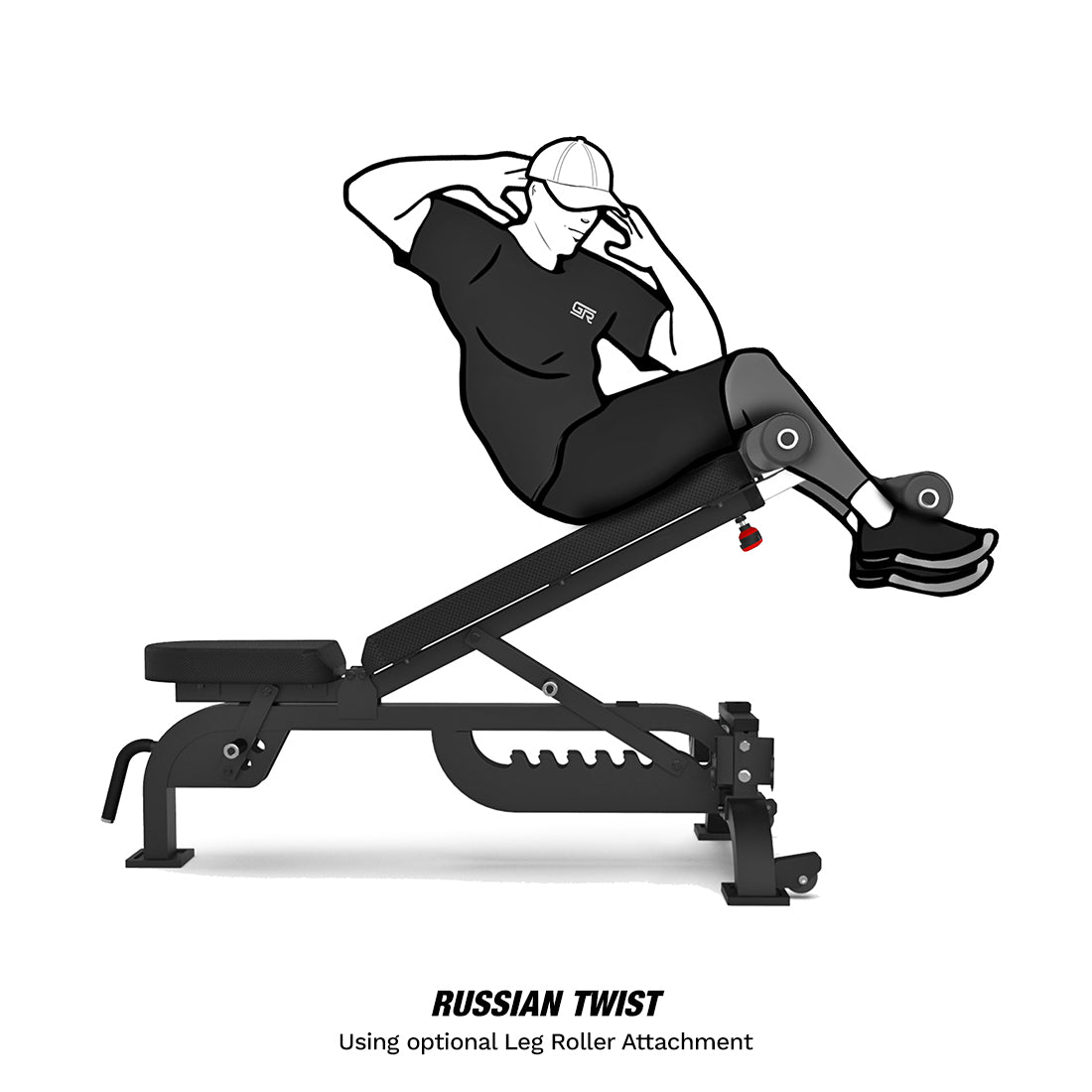Perform Russian twist with optional Leg Roller Attachment