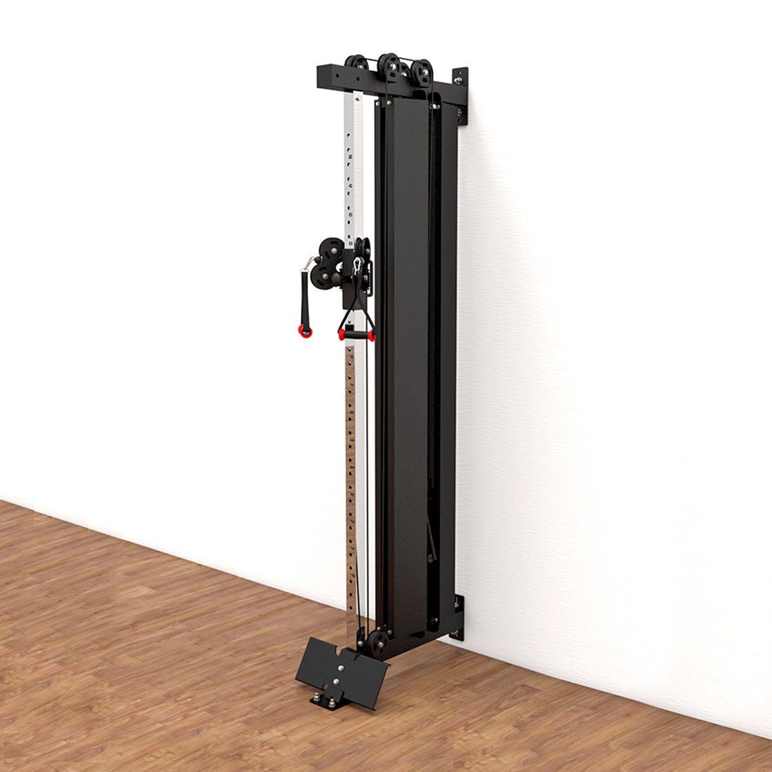 Functional Trainer Single Column Weight Stack 1000 attached to wall. Please note mounting hardware for wall and ground are not provided