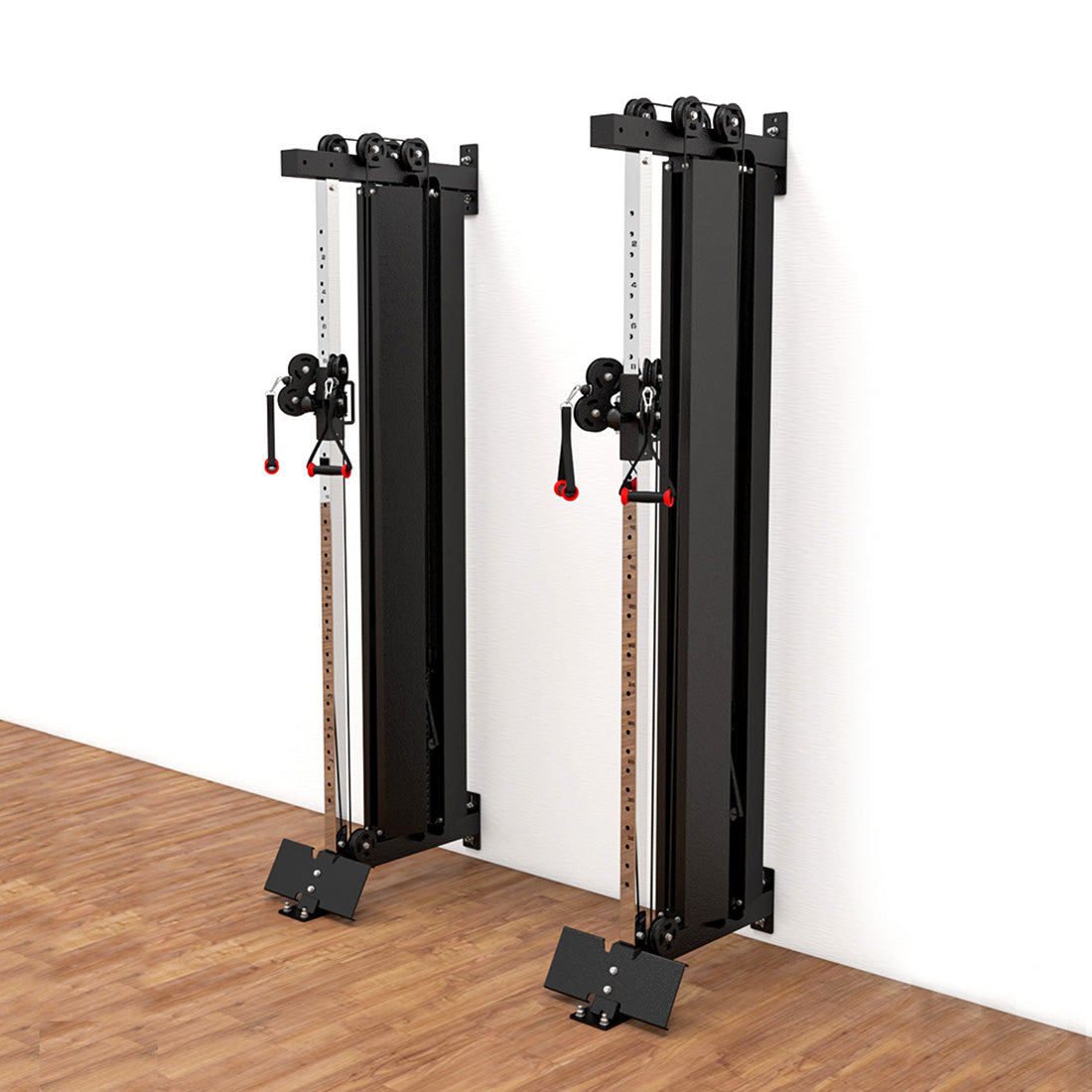 2x Functional Trainer Single Column Weight Stack 1000. Please note mounting hardware for wall and ground are not provided