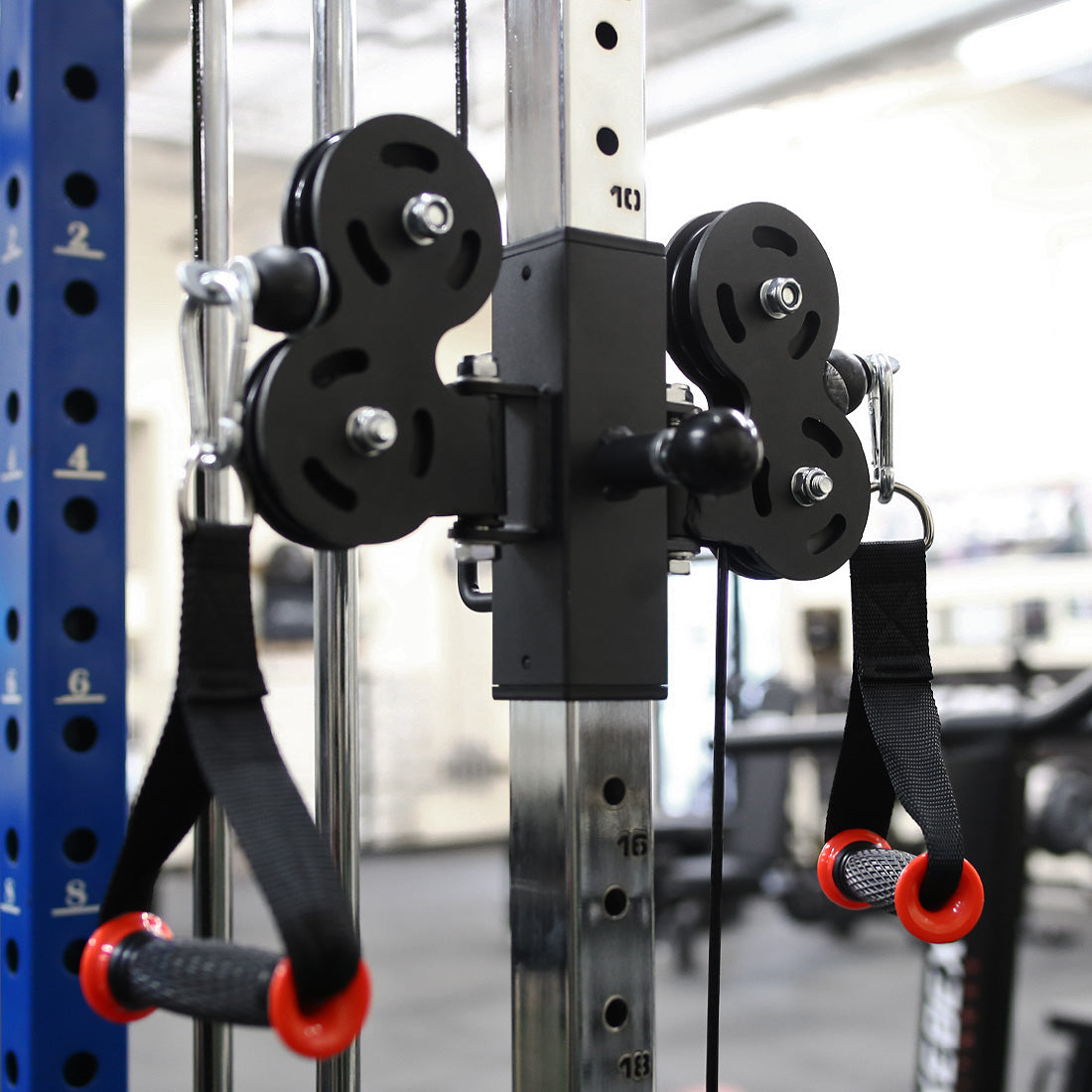 Handle pulleys can swivel sideways and can be moved upwards or downwards