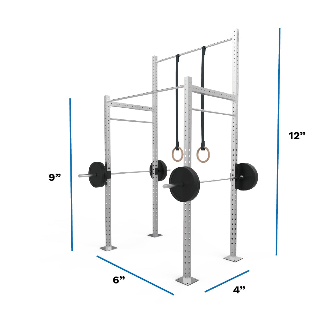 Galvanized Backyard Builder RMU Rig with rings and barbells added dimensions