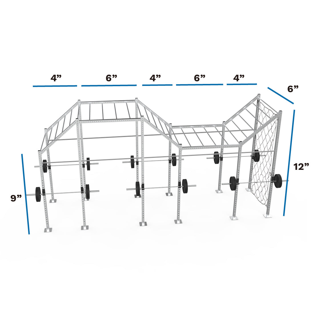 24' Galvanized Freestanding Builder Rig: Expert 1 with cargo net dimensions