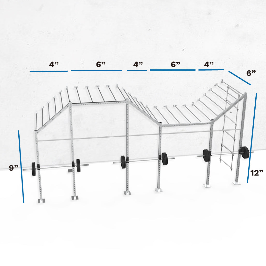 24' Galvanized Wall-Mount Builder Rig: Expert 1 with 12' rope ladder dimensions