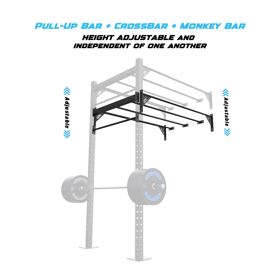 4' Wall Mount Builder® Pull Up Rig Pull-Up Bar, Crossbar and Monkey Bar Adjustability
