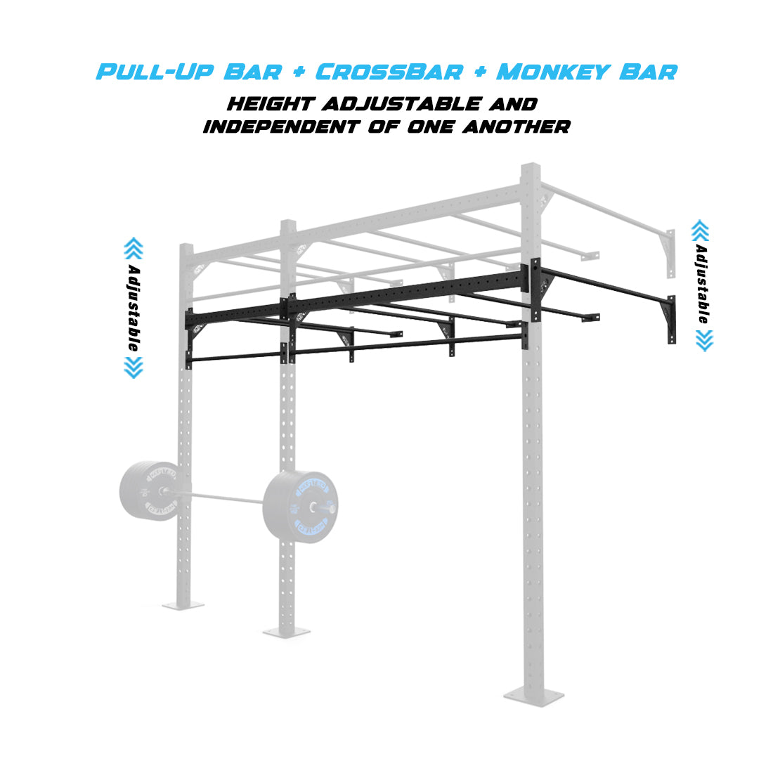 10' Wall-Mount Builder® Pull Up Rig Pull-Up Bar, Crossbar and Monkey Bar Adjustability