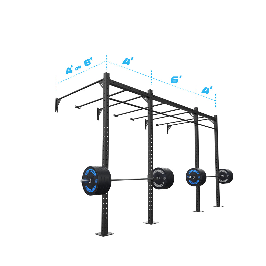 14' Wall-Mount Builder® Pull Up Rig: Intermediate 1 w/ 2' Monkey Bar Spacing length and width dimensions