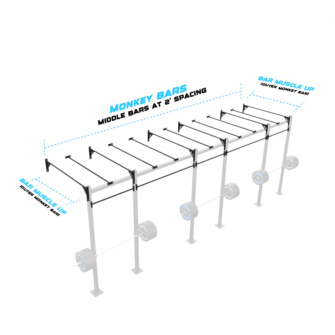 24' Wall-Mount Builder® Pull Up Rig Monkey bar middle spacing