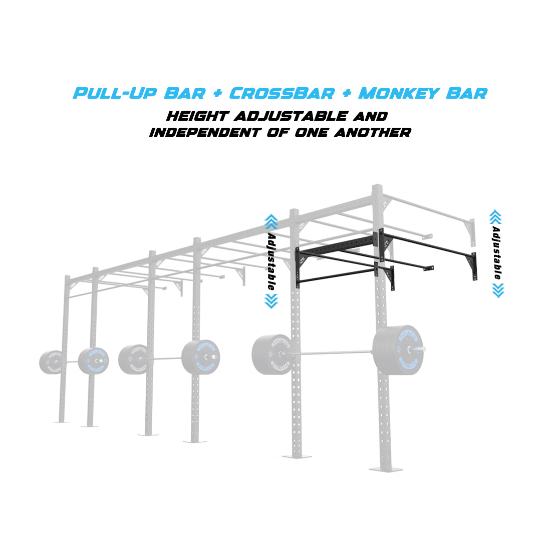 24' Wall-Mount Builder® Pull Up Rig Pull-Up Bar, Crossbar and Monkey Bar Adjustability