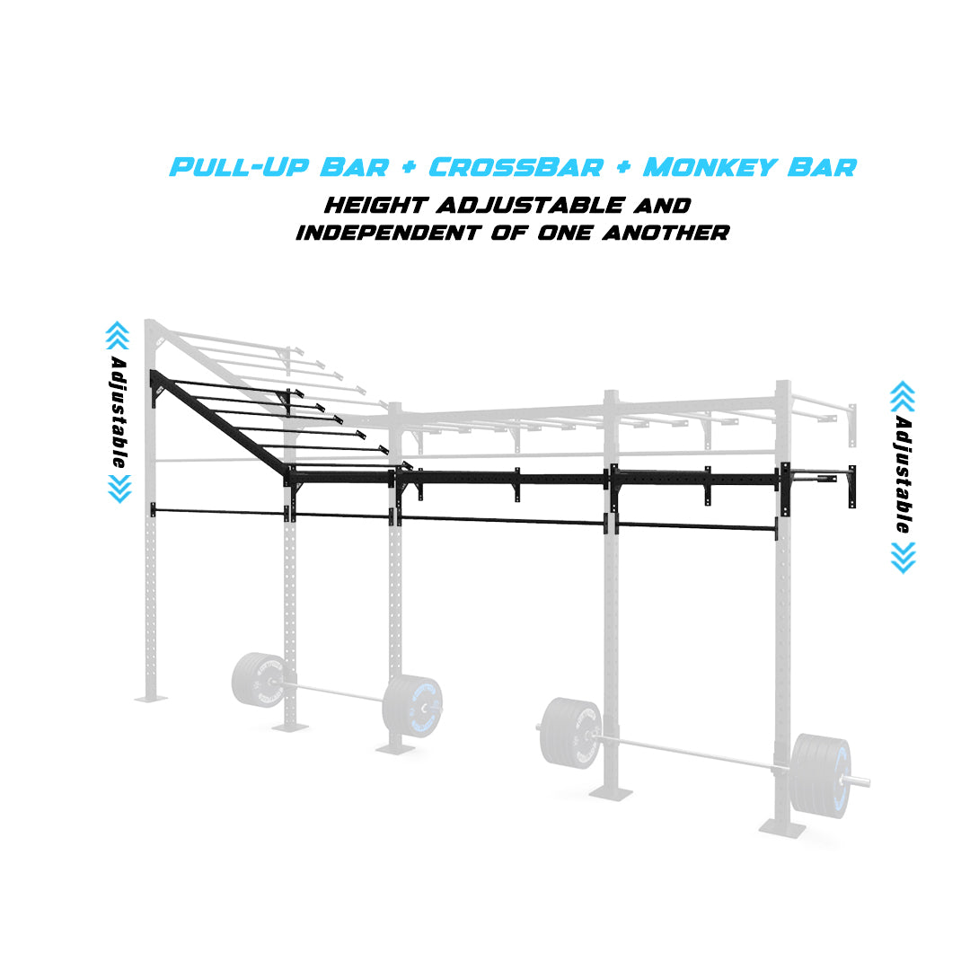 20' Wall-Mount Builder® Pull Up Rig Pull-Up Bar, Crossbar and Monkey Bar Adjustability