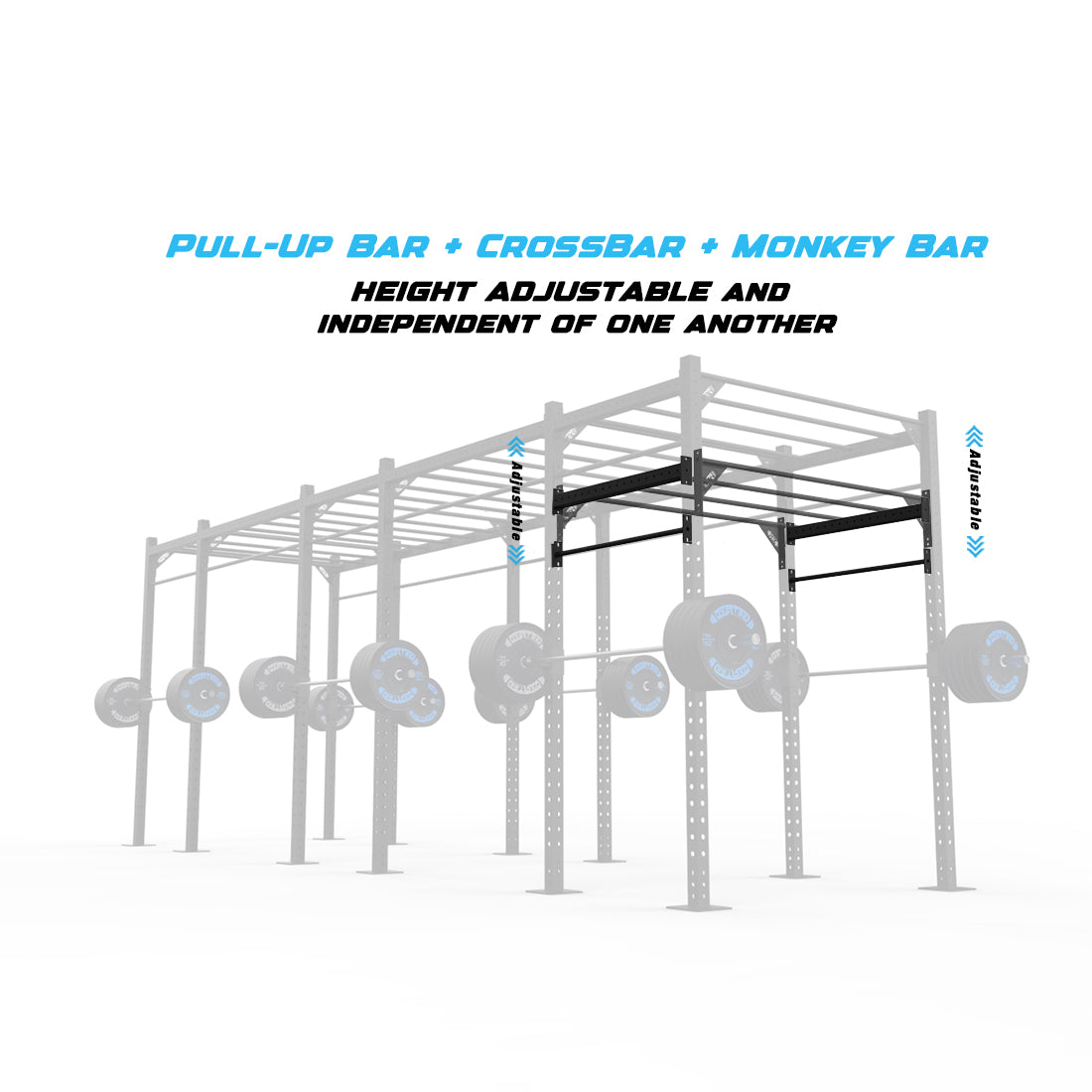 24' Freestanding Builder® Pull Up Rig Pull-Up Bar, Crossbar and Monkey Bar Adjustability