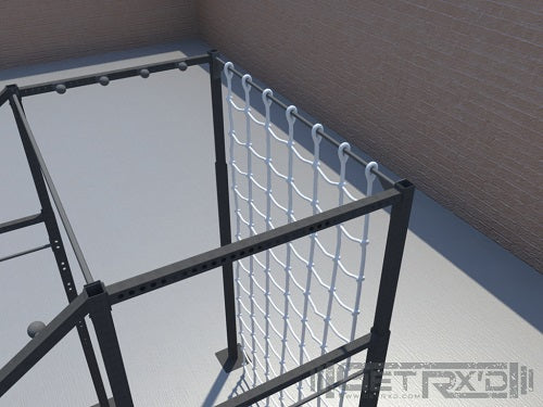 First, you start by scaling a 12' high cargo net (which can be stretched to 15'). Next, you're moving horizontally across 4 individual light bulb grips to get your grip strength going