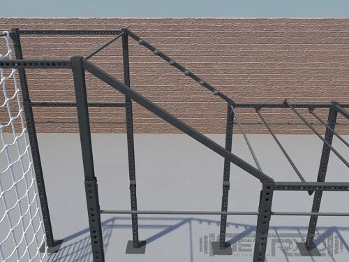 Third, you're 12' above the ground and shimmying horizontally across an adjustable pull up bar. Fourth, you're moving down a 6' ramp with 6 light bulb grips to push your grip strength even further