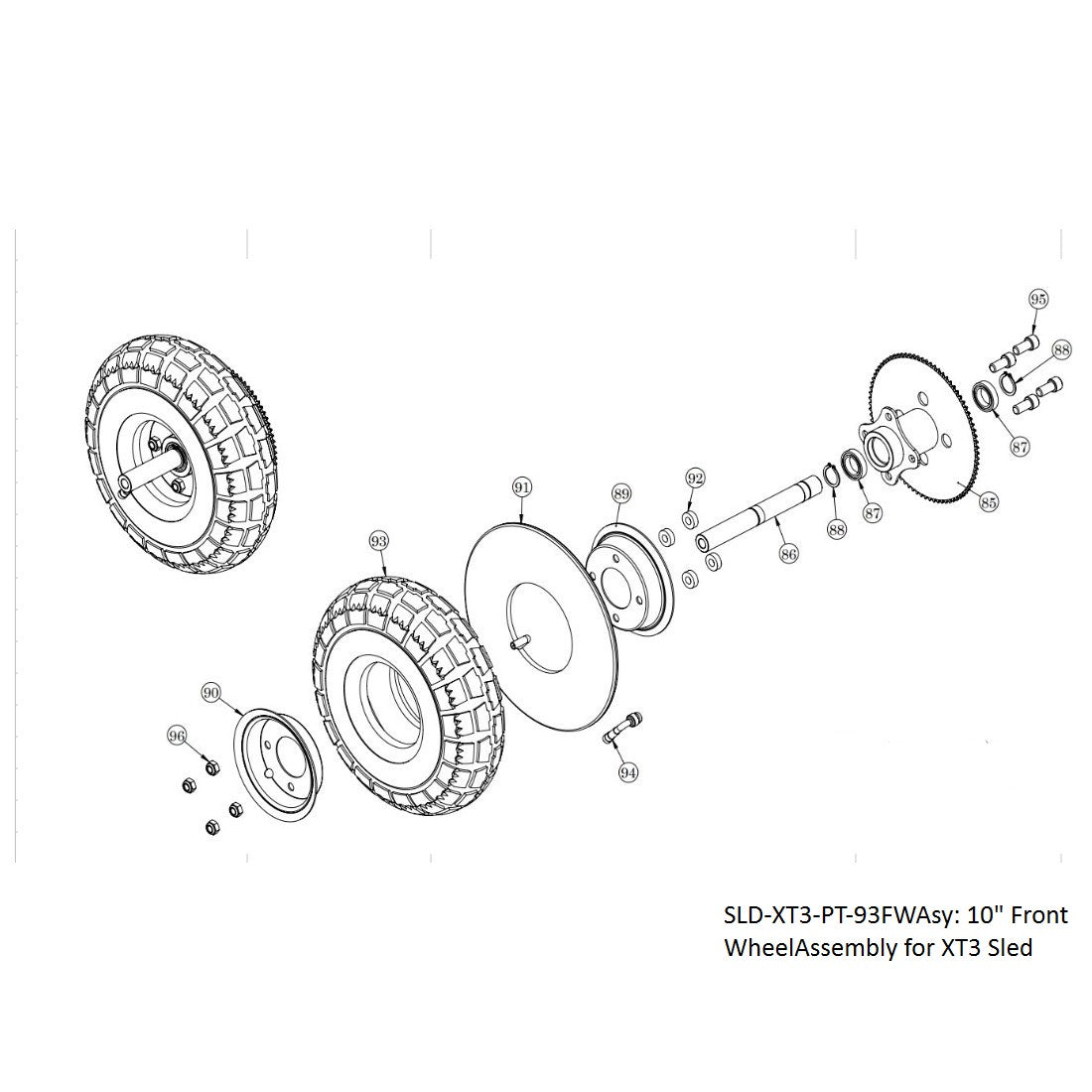 SLD-XT3-PT-93FWAsy: 10" Front WheelAssembly for XT3 Sled