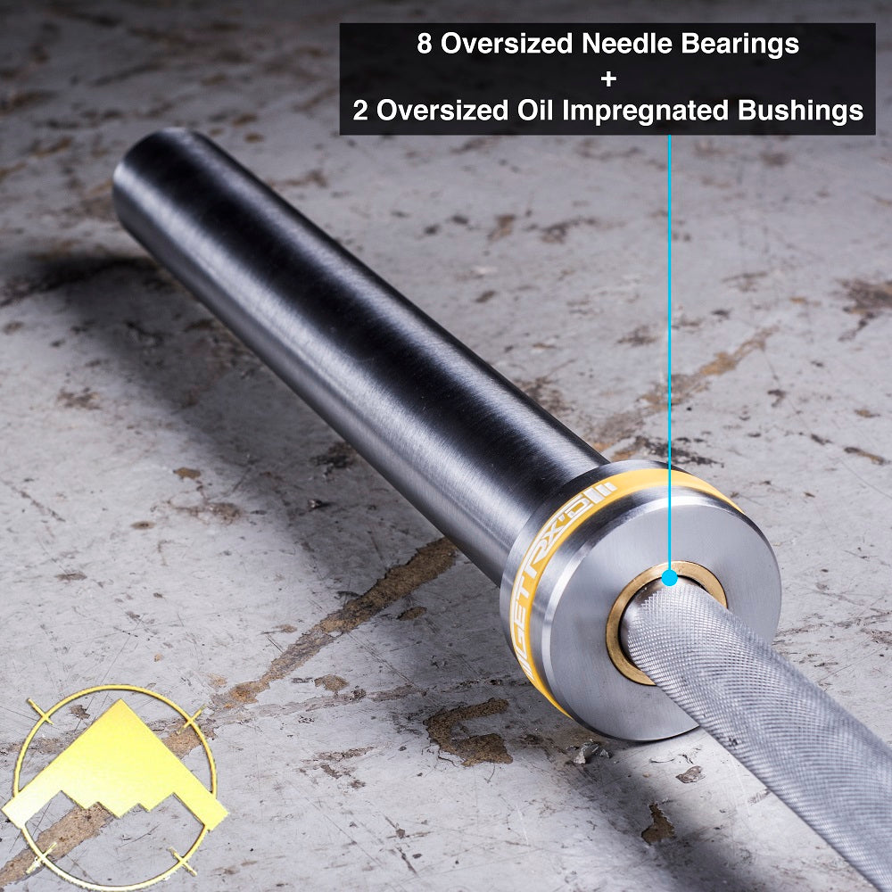 8 Needle Bearings + 2 Oversized, Oil-Impregnated Bushings in the collars. Plus consistent, well-crafted knurl that extends to collar