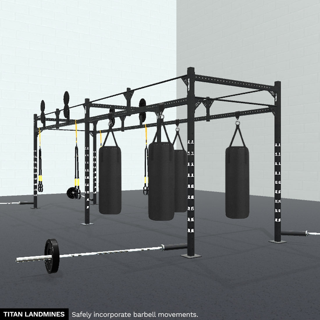 Double Wall Ball Targets are currently unavailable. 24' HIIT Studio Rig with 4x Double Wall Ball Targets, 4x TRX, 4x Shackles, 4x Heavy Bags, 4x Single Landmines