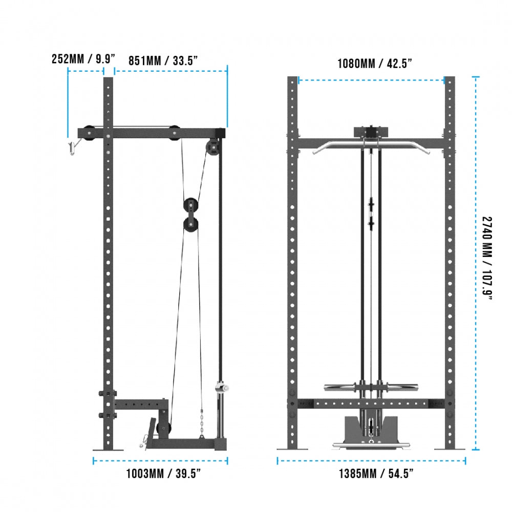 HRHL-400 Builder® Half Rack with Lat Pulldown and Low Row Attachment