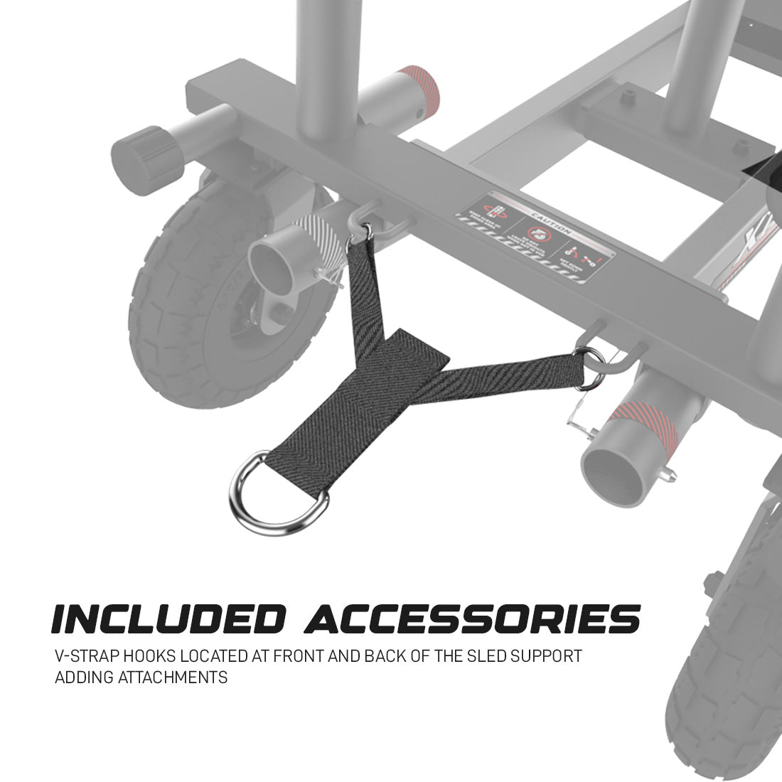 Xebex Fitness XT4 Sled V-Strap included with purchase which can be attached to front or rear side of sled