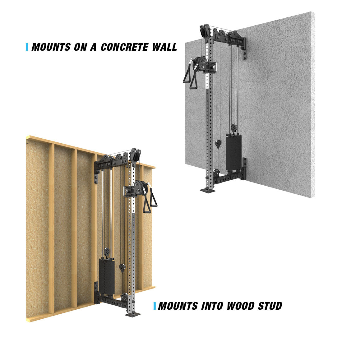mounts of a concrete wall or into wood stud
