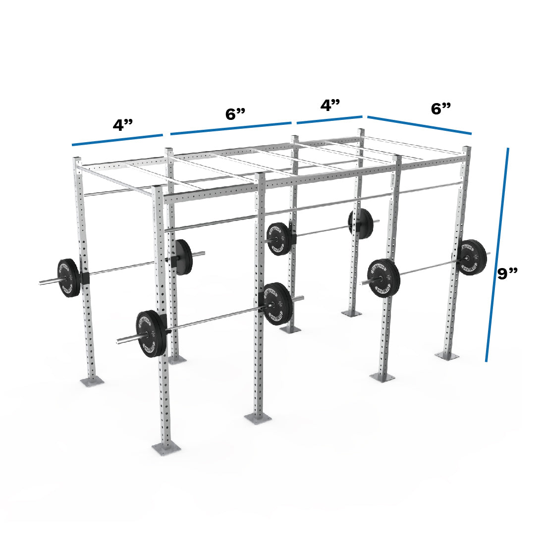 Add monkey bars spaced 2' apart throughout 14' length section